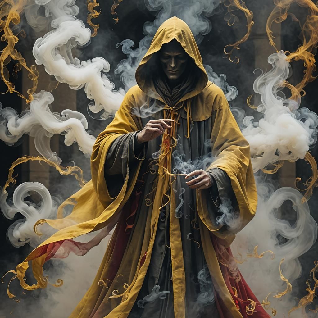 Smoky Figure with Cigarette in Dark Abyss