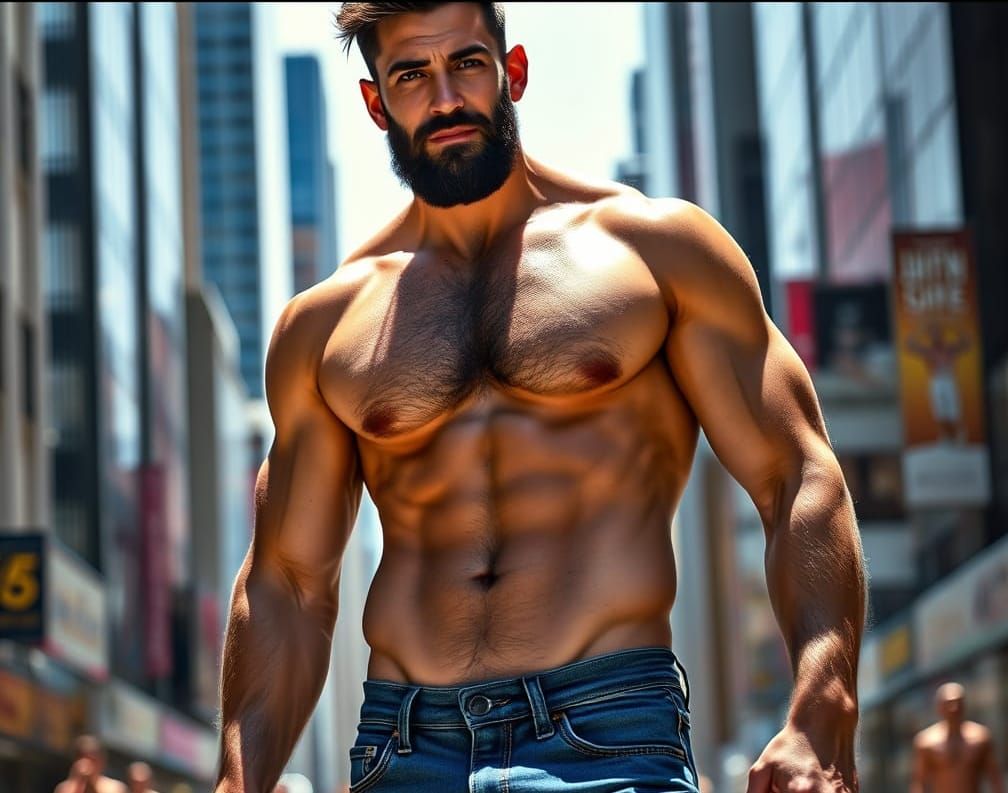 Confident Hunk in Urban Landscape