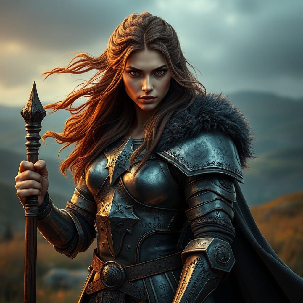 Cyberpunk Warrior Woman in Regal Armor