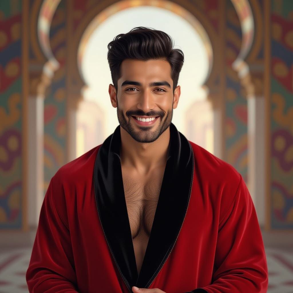 Smiling Man in Red Robe: Neo-Impressionist Oil Painting