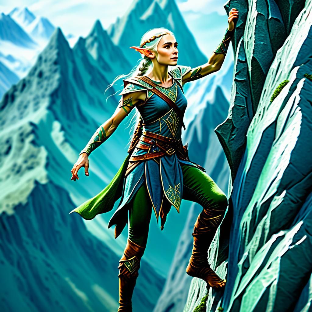 Elven Woman Conquers Mountain Peak