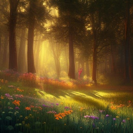 Lush Gothic Meadow in Spring Sunlight