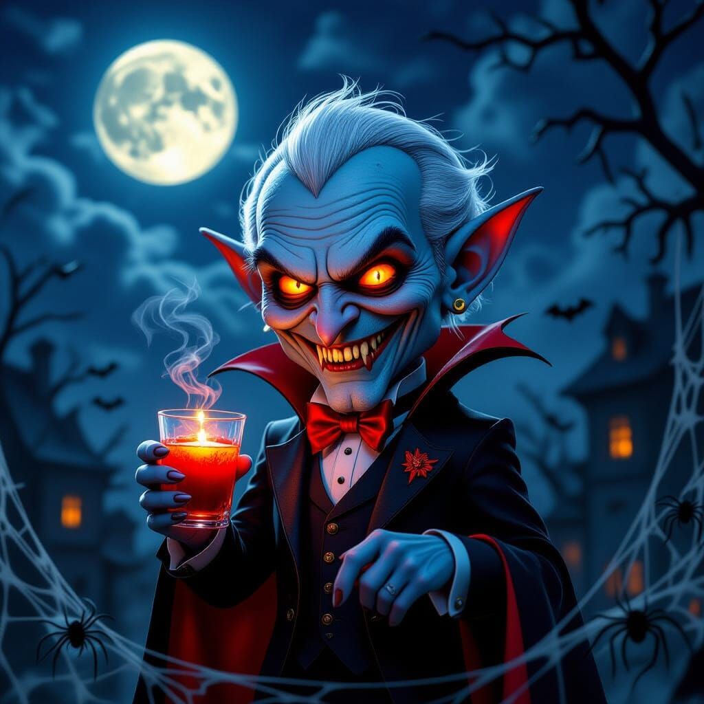Creepy Adorable Vampire Portrait with Glowing Eyes