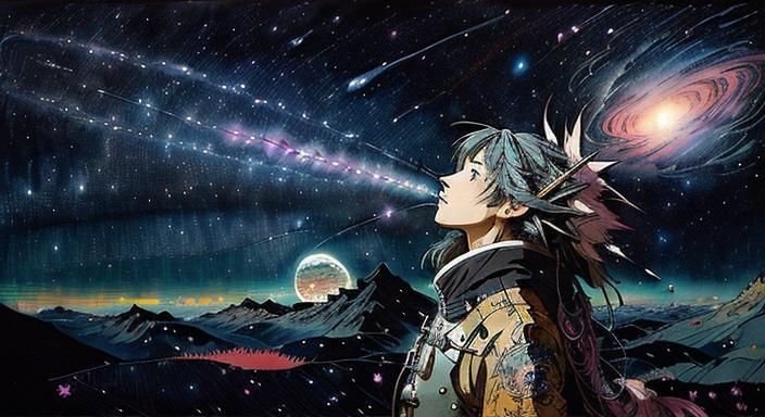 Epic Cosmic Skyscape in Animated Fantasy Style