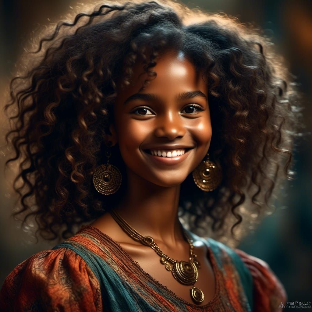 Beautiful African Girl Portrait in Hyperdetailed Style