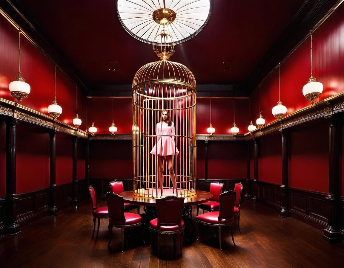 Woman in Cage Wearing Pink Dress