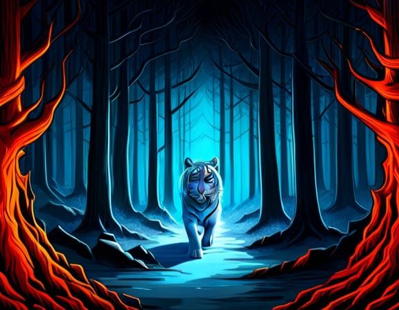 Moonlit Forest Tiger Portrait in Dark Fantasy Style
