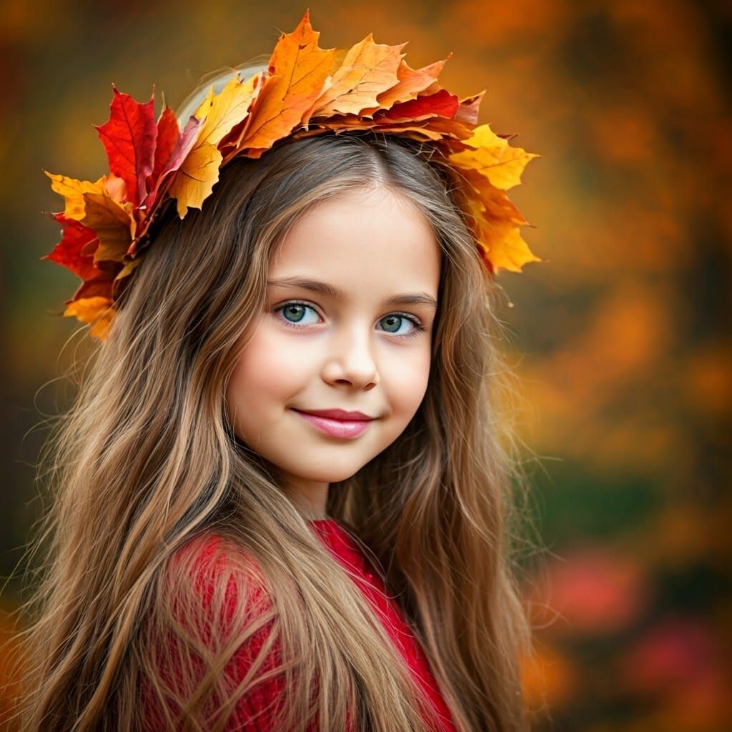 Autumn Portrait of Girl with Leaf Crown