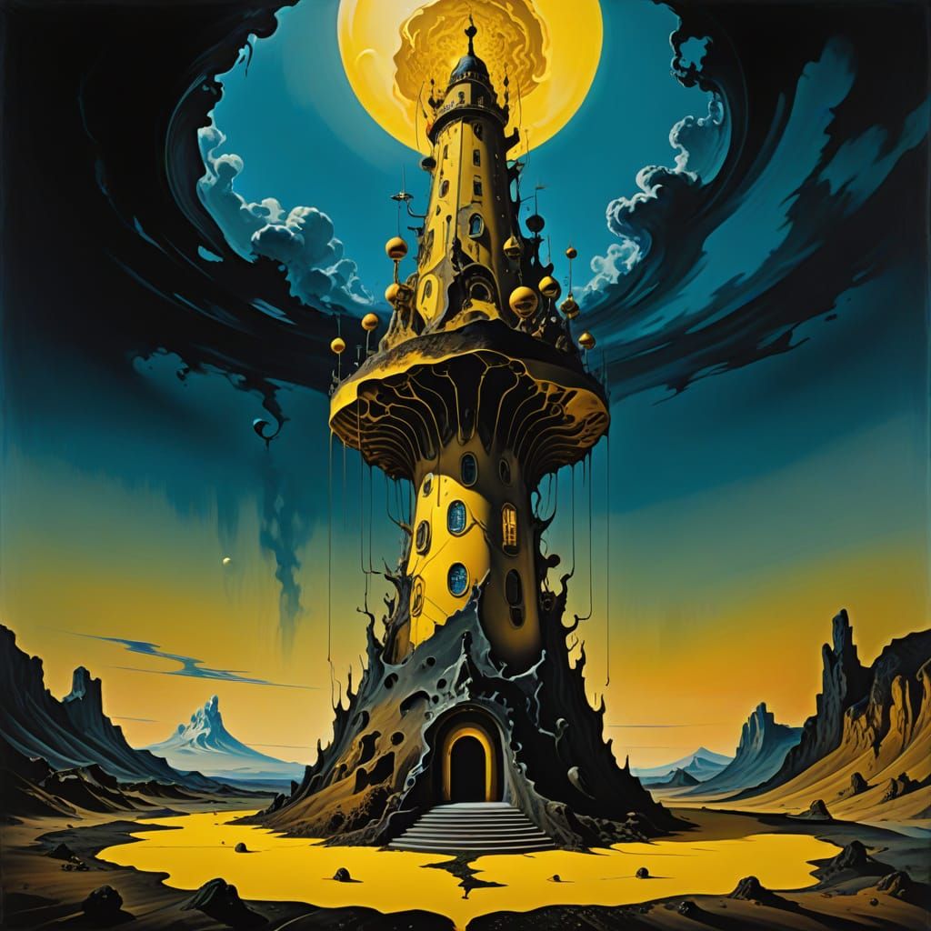 Surrealist Tower in Vibrant, Hyper-Realistic Style