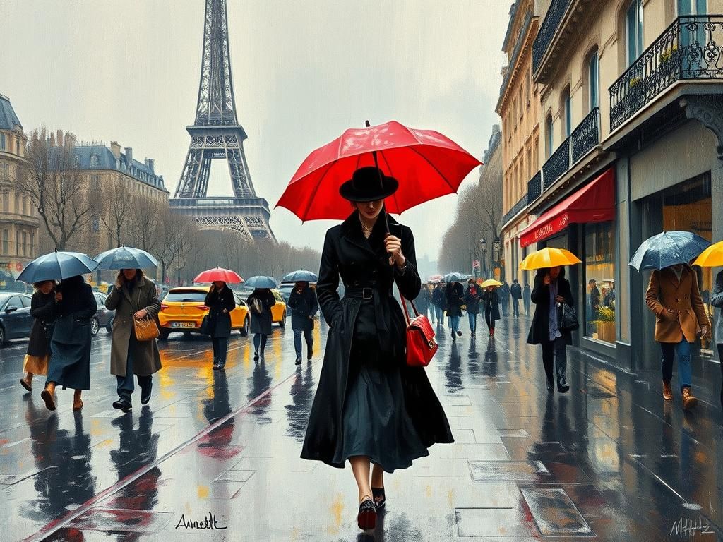 Rainy Paris Scene in Impasto Style