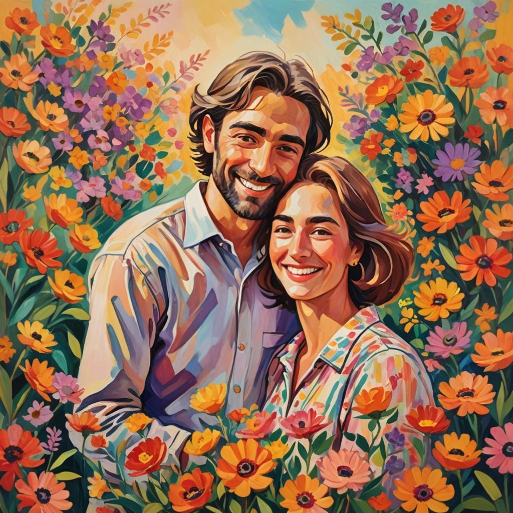 Vibrant Fauvist Portrait of a Loving Couple