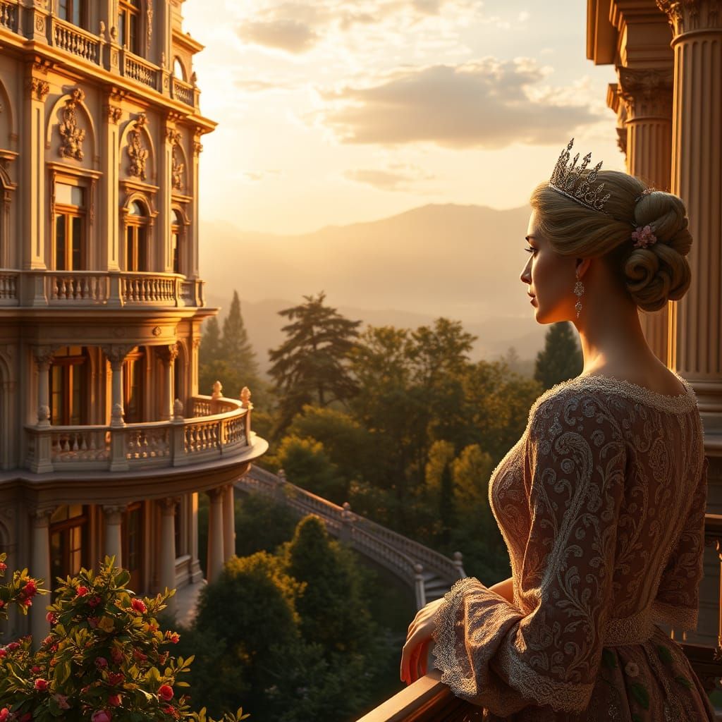 Baroque Palace: Queen in Golden Hour Light