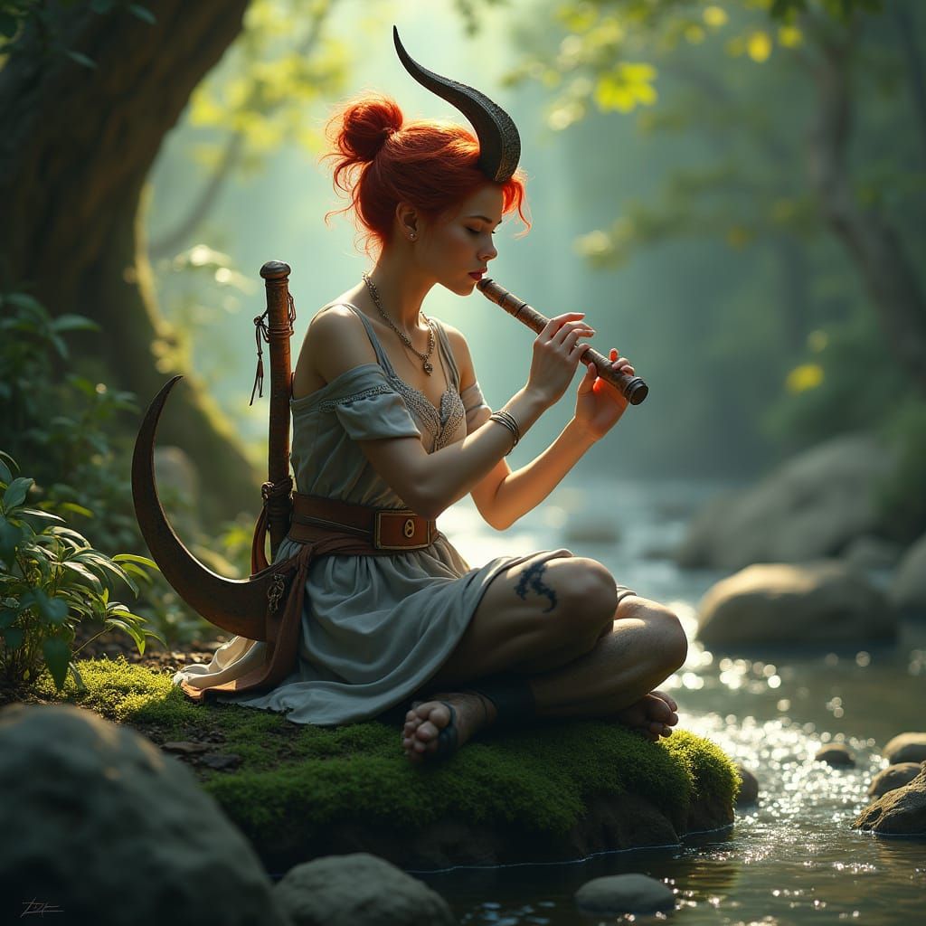 Surreal Satyr Woman in Art Nouveau Style