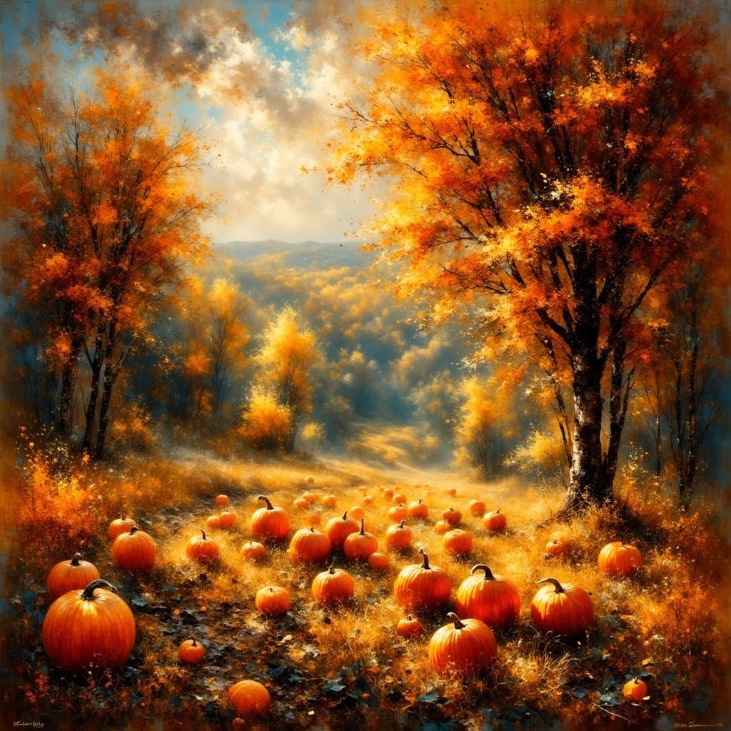 Autumn Trees and Pumpkin Patch
