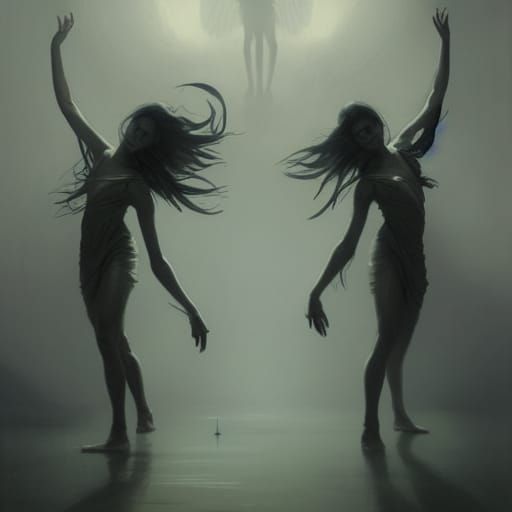 Sinister Dancing Angels in Dark Fantasy Style