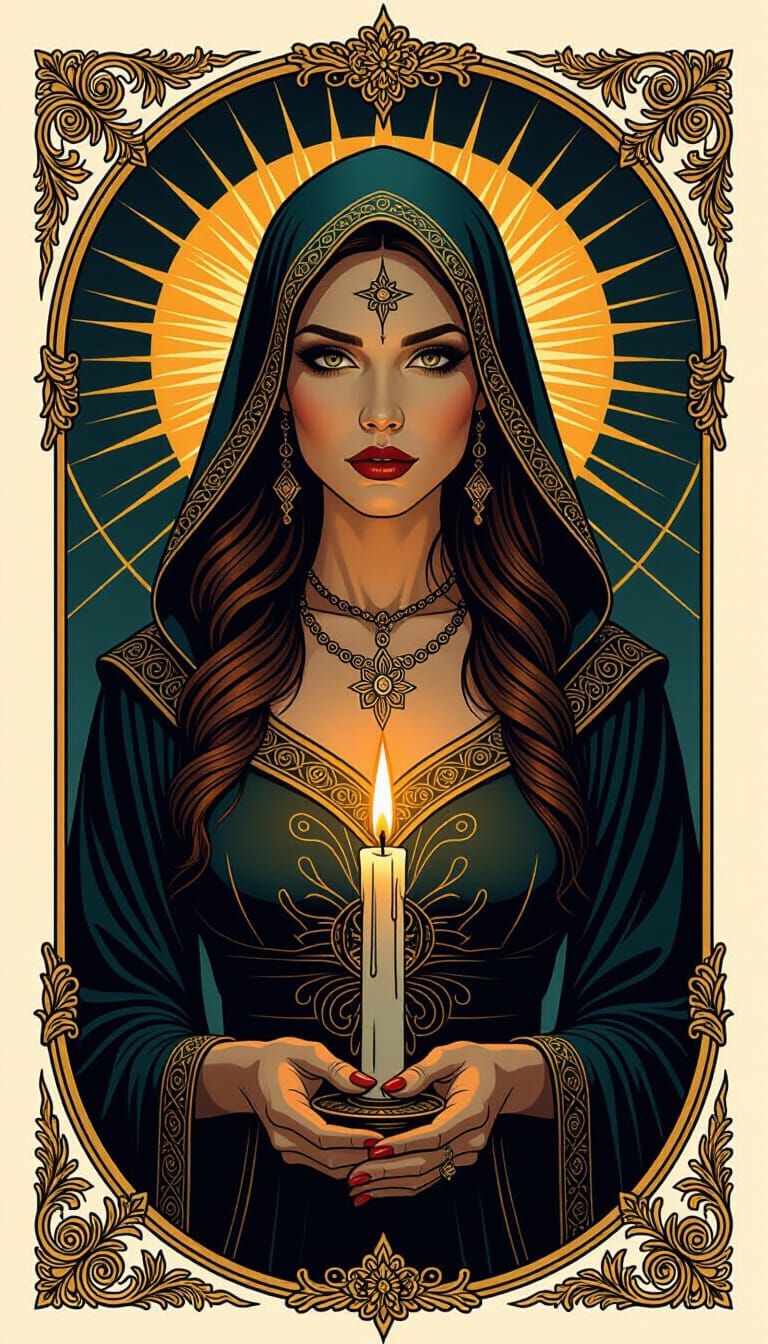 Priestess Portrait with Electric Arc Tattoo Design