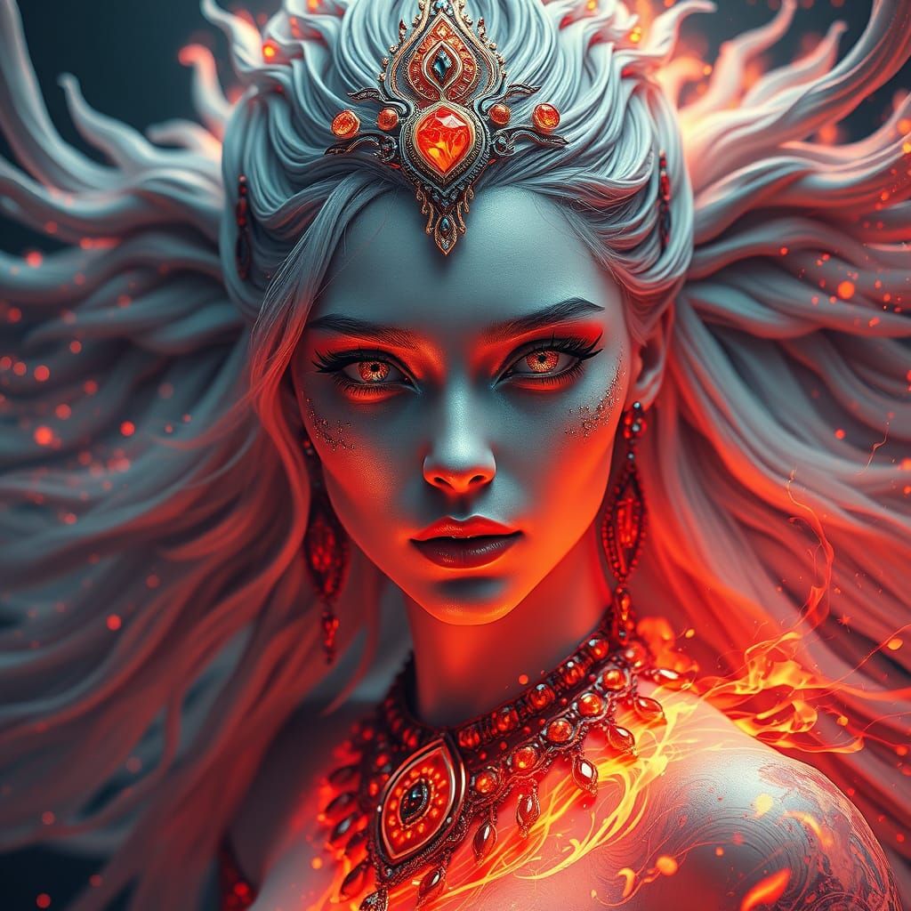 Surreal Goddess of Wind and Fire in Lava