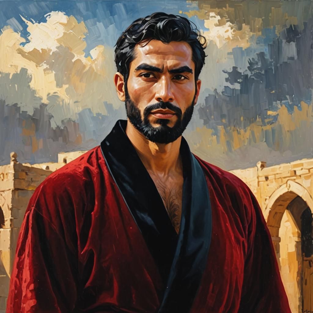 Expressionist Portrait of Handsome Man in Impasto Gouache St...