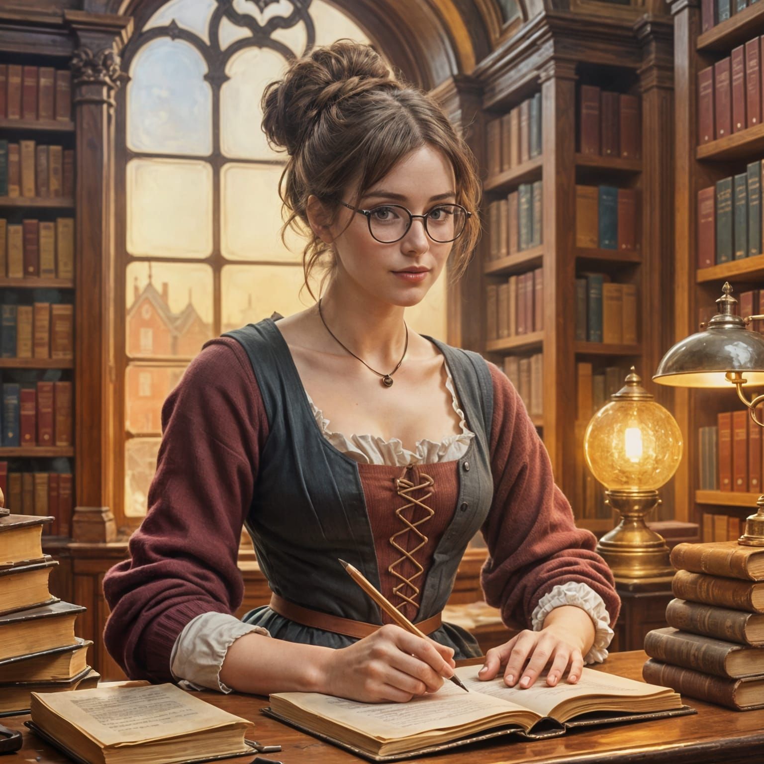 Vintage Librarian Cosplay with Mischief