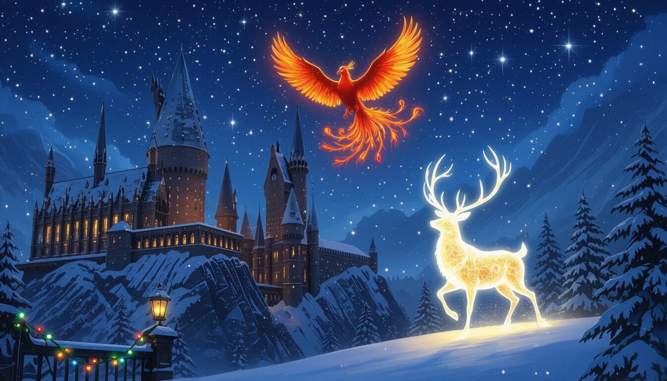 Magical Christmas Hogwarts with Phoenix and Patronus