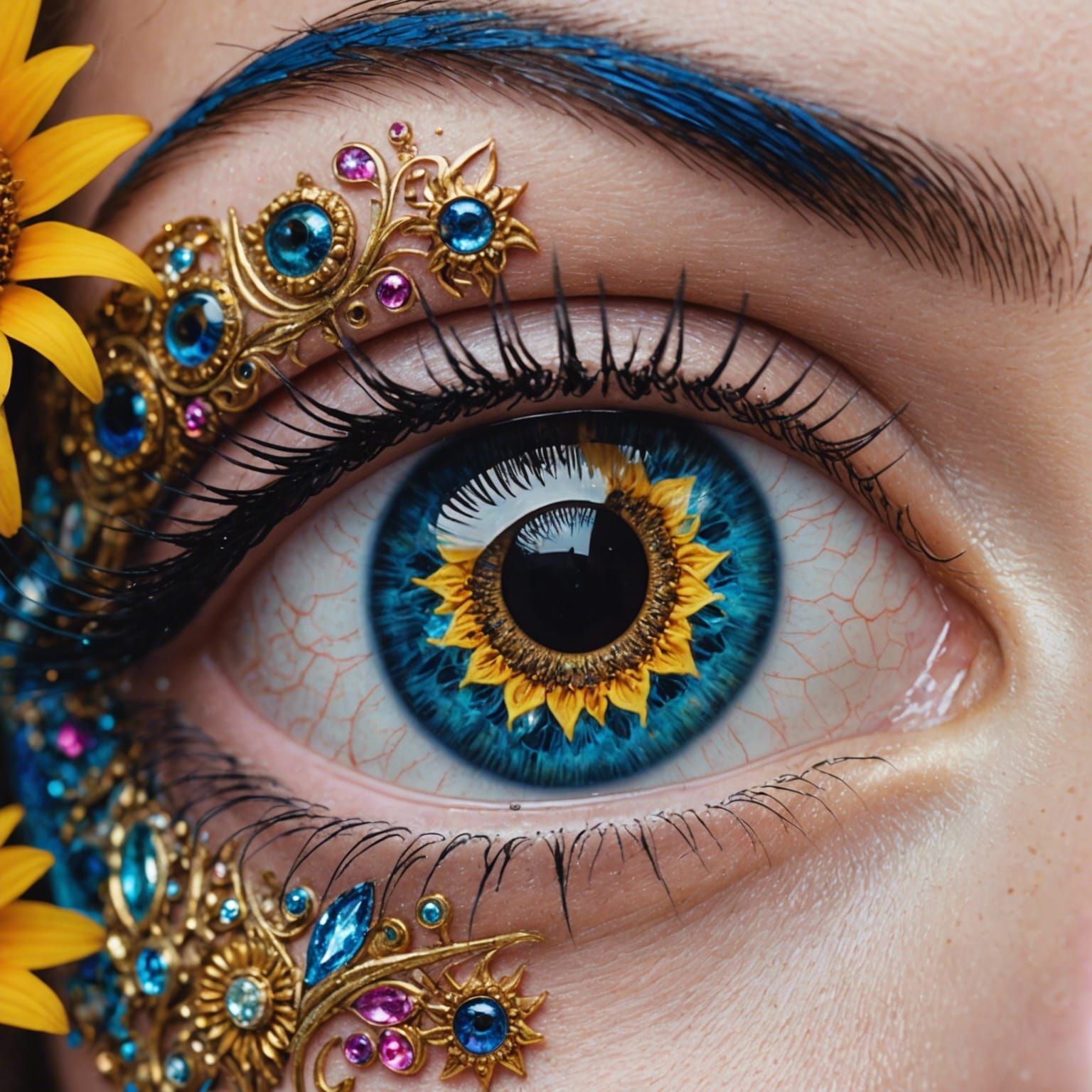 Celestial Goddess Eye with Sunflower Iris Detail