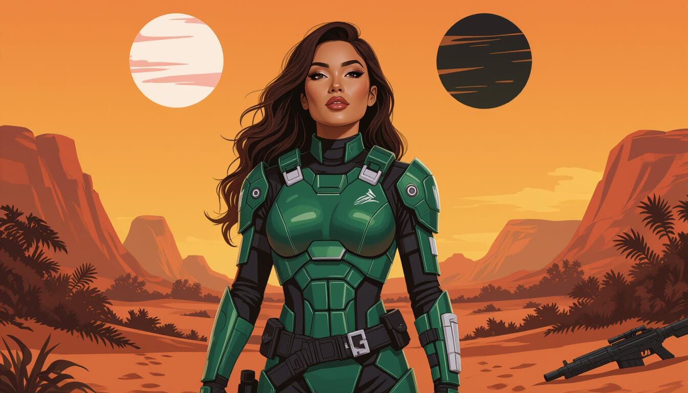Latina Warrior on Alien Planet Under Twin Suns
