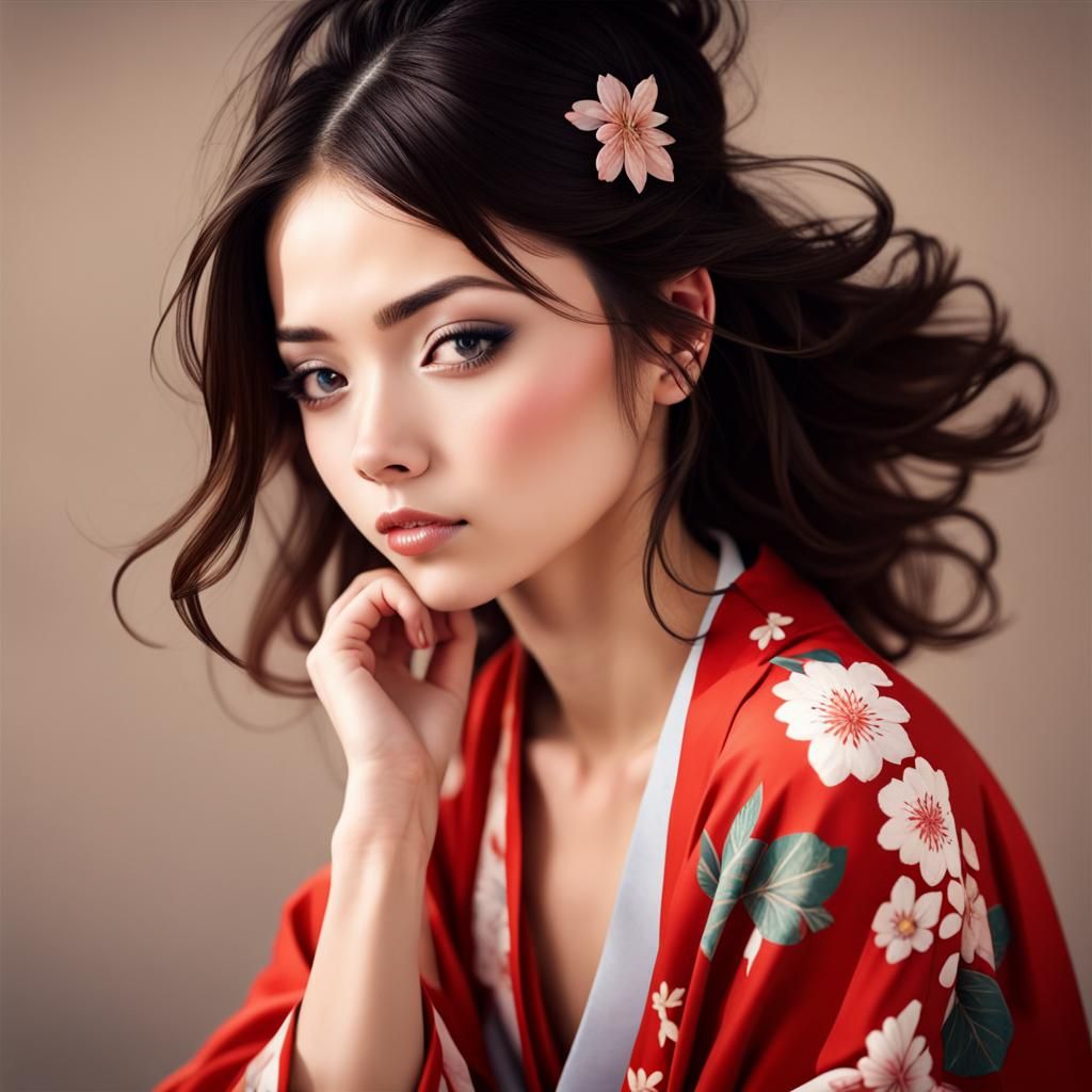 Girl in Kimono with Black Hair
