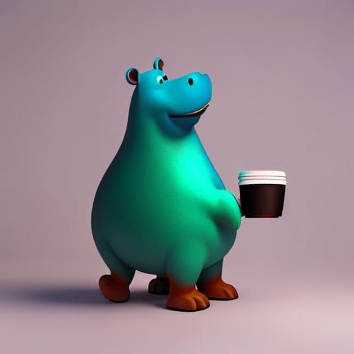 Cute Hippo in Vibrant, Cinematic 3D Art