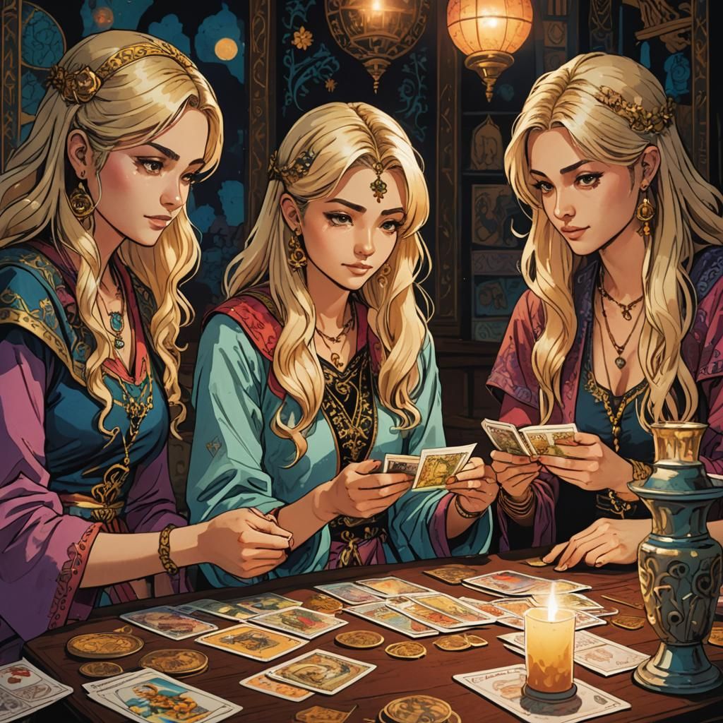 Friends Reading Tarot Cards in Manga Style