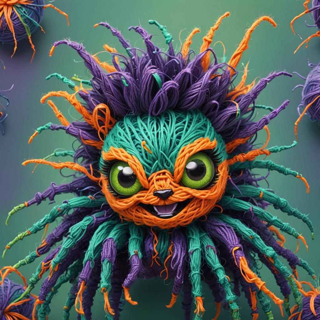 Adorable Yarn Spider with Mohawk, Hyperrealistic Art