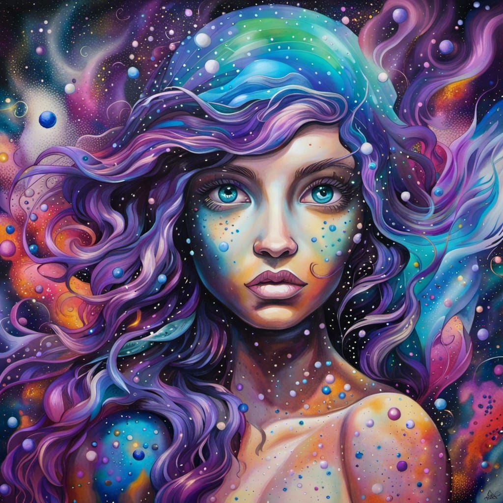 Cosmic Mermaid in Graffiti Street Art Style