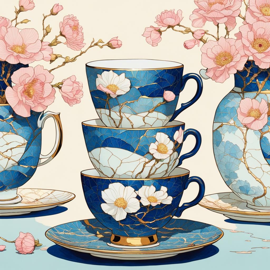 Kitsungi tea cups! Stacked up high!