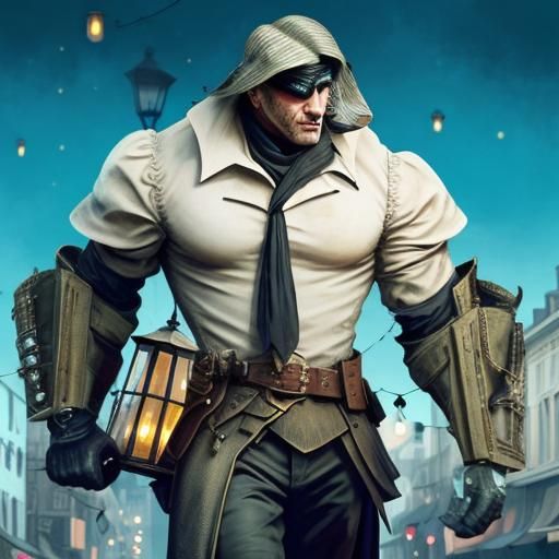 Steampunk Magician Silhouette in Ink Painting Style