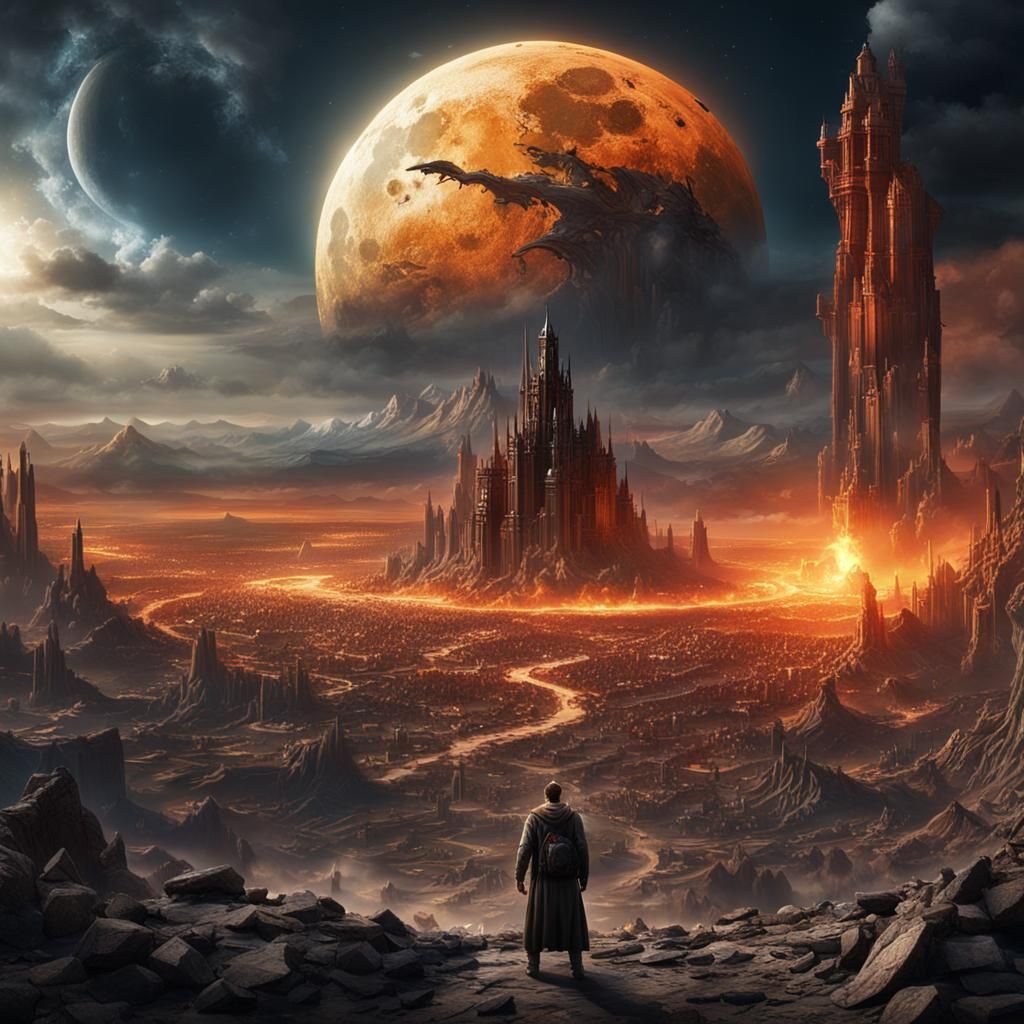 Apocalyptic Battle: Man Versus Demons in Doomsday Landscape