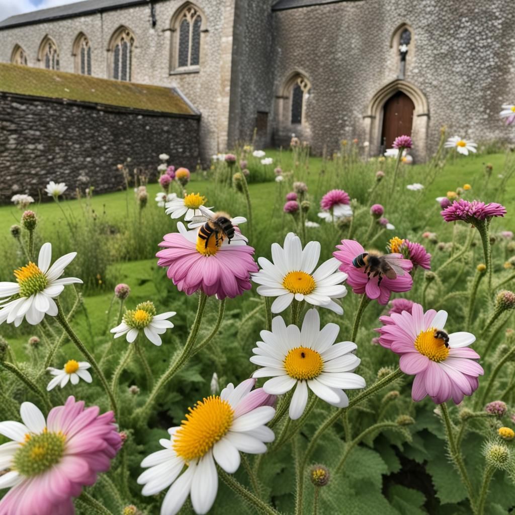 Summer Flowers and Bees at Bremore Church, Ireland