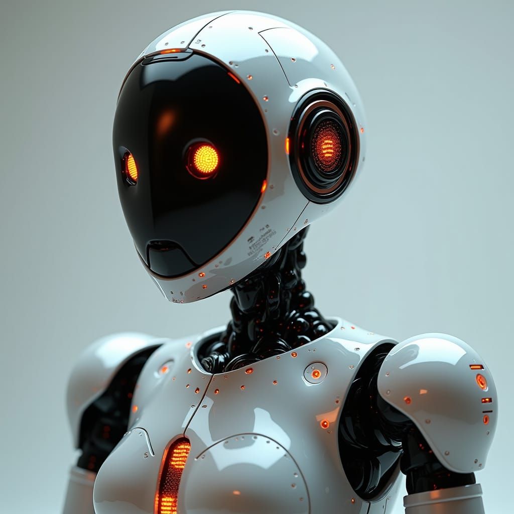 Sleek Robot with Expressive Digital Face in Futuristic Style