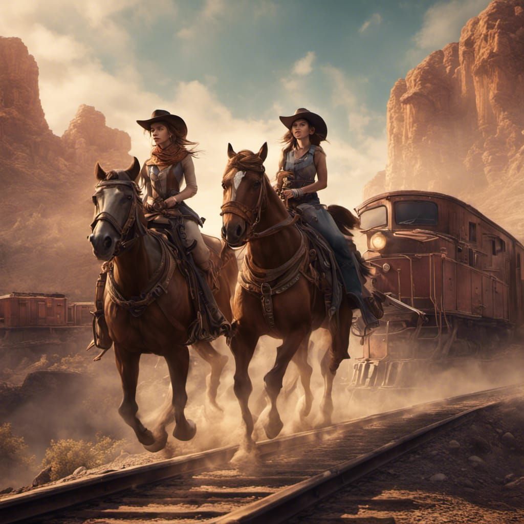 Cowgirls Chase Train in Far West City