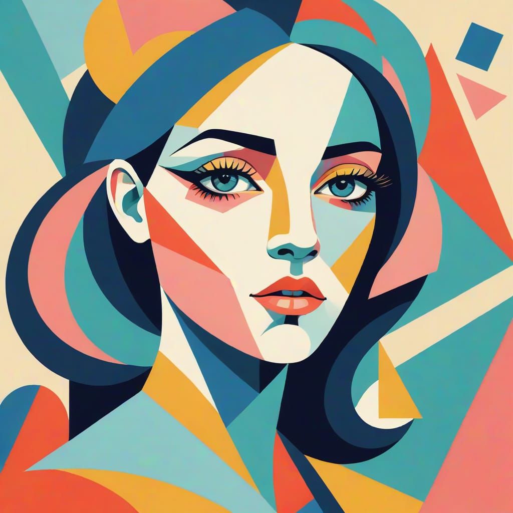 Modern Cubist Portrait in Pastel Geometric Shapes