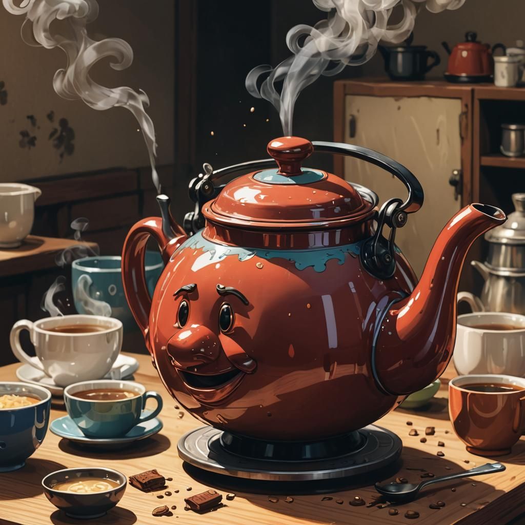Anime Teapot Illustration in Studio Trigger Style