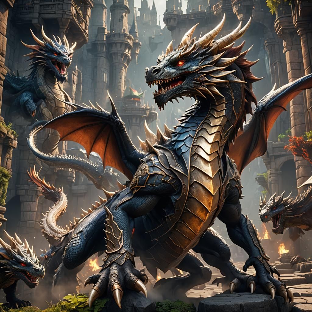 Epic Dragons With "Fusion" Sign in 3D