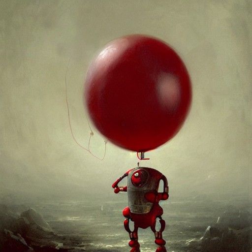 Horror Robot Clown with Balloon in Doré Style