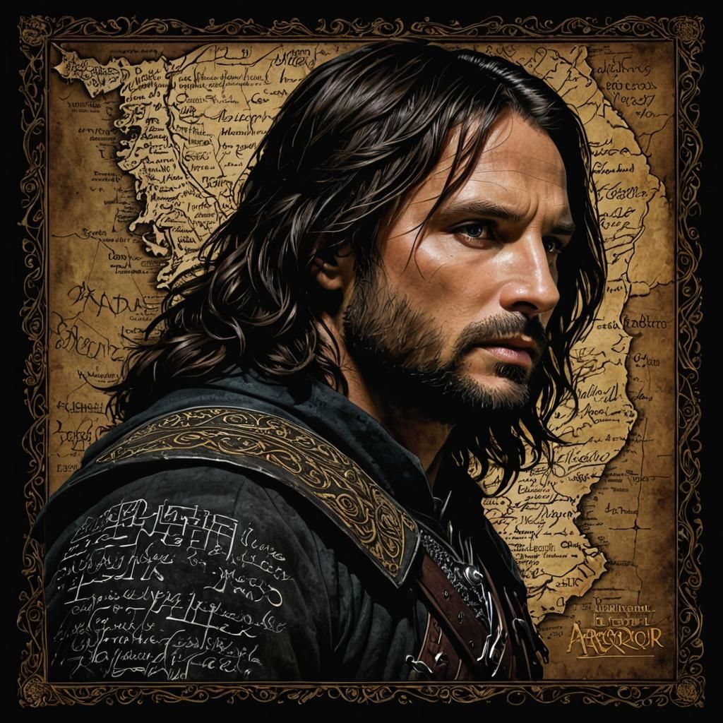 Aragorn Portrait with Calligraphic Lettering in Medieval Lib...