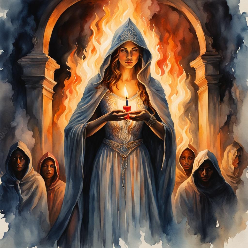 Goddess Rising From Flames: Expressive Watercolor Painting