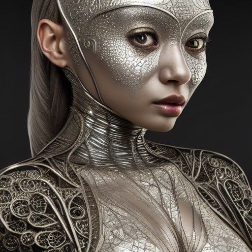 Silver Golem: Detailed Metallic Female Figure