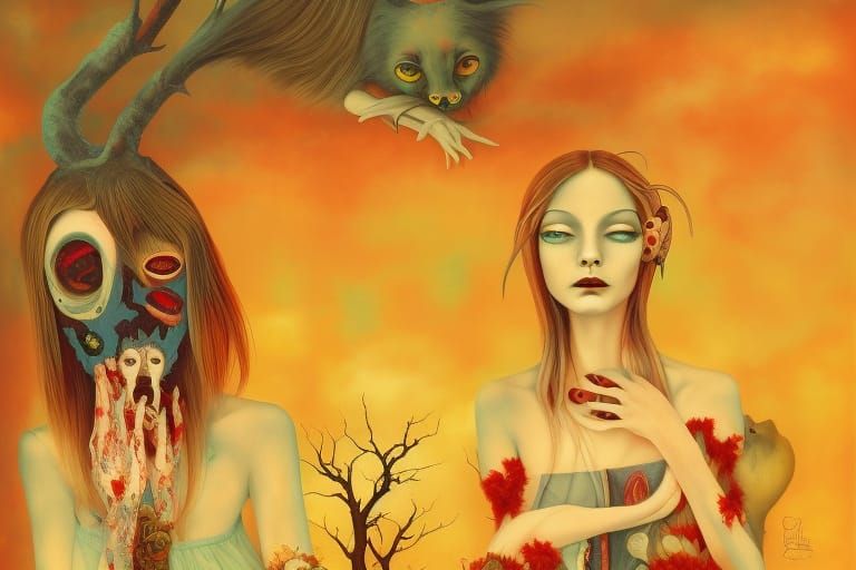 Surreal Gothic Ink Reimagining of American Gothic