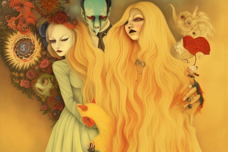 Surreal Gothic Ink Painting: American Gothic