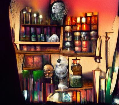 Eerie Apothecary with Iridescent Potions in 3D
