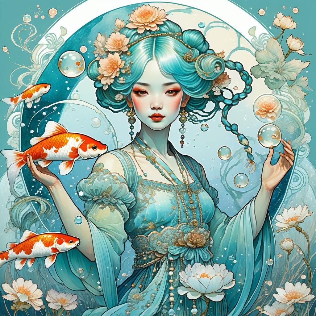 Mystical Woman Dancing in Art Nouveau Illustration