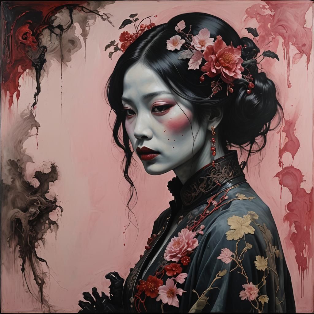 Ghostly Silhouette of Woman with Ruby Jewelry