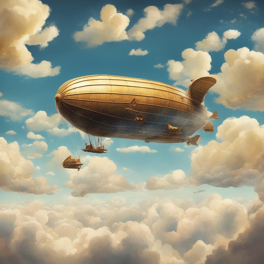 Majestic Airship Soaring in Vintage Travel Poster Style